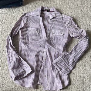Express Lavender & White Striped Button-Up Shirt